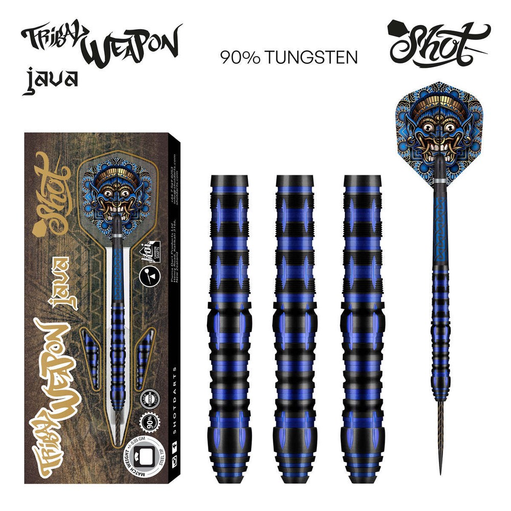Shot Tribal Weapon Java Steel Tip Dart Set-90% Tungsten-26gm