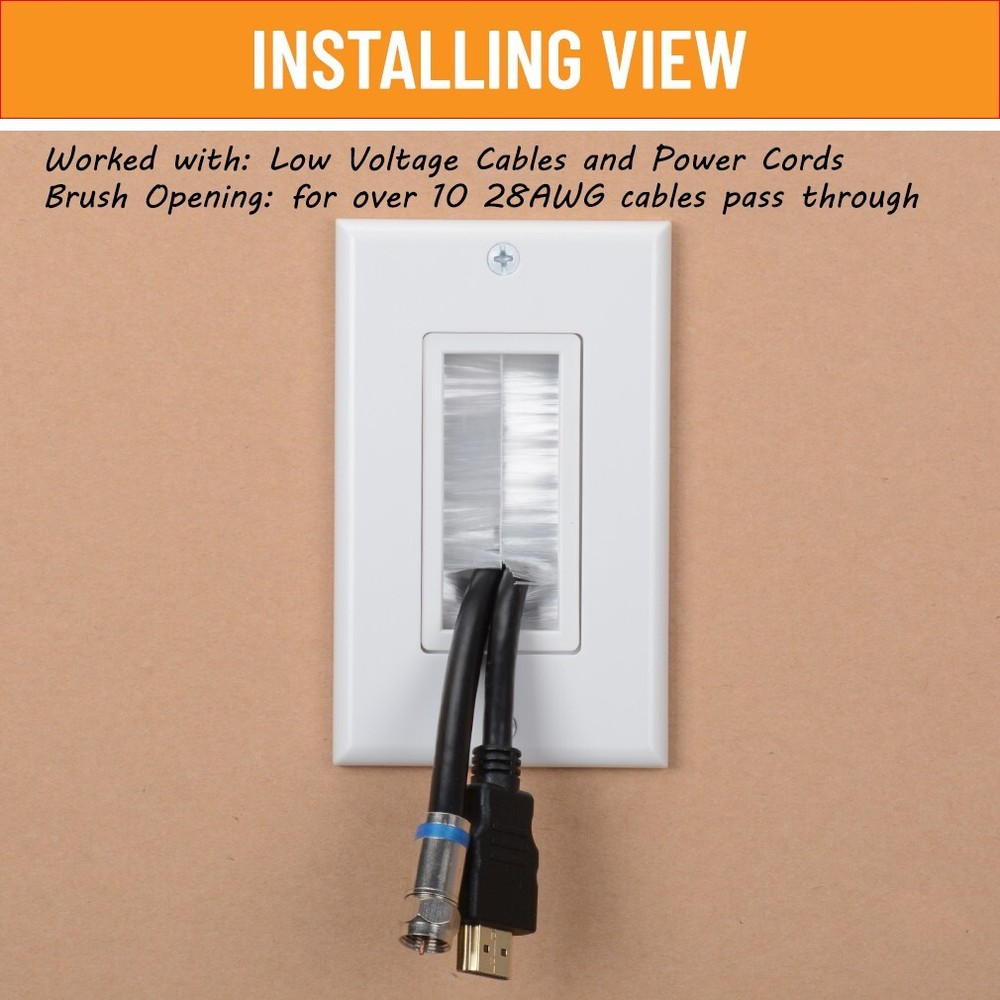 Brush Wall Plate Deco Bristle Insert with Mounting Bracket for Cables 30-Pack