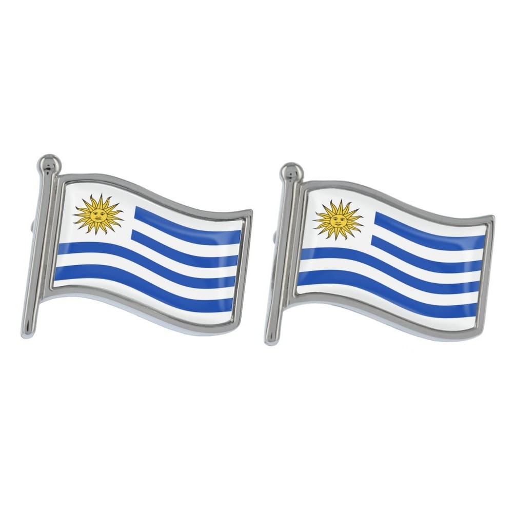 Uruguay Wave Flag Silver Cufflinks in Gift Box