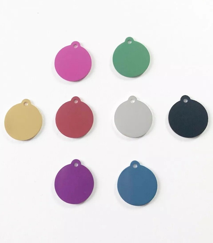 SMALL Round Engraved Dog Or Cat Tag. Multiple Colours Available. Free Split Ring