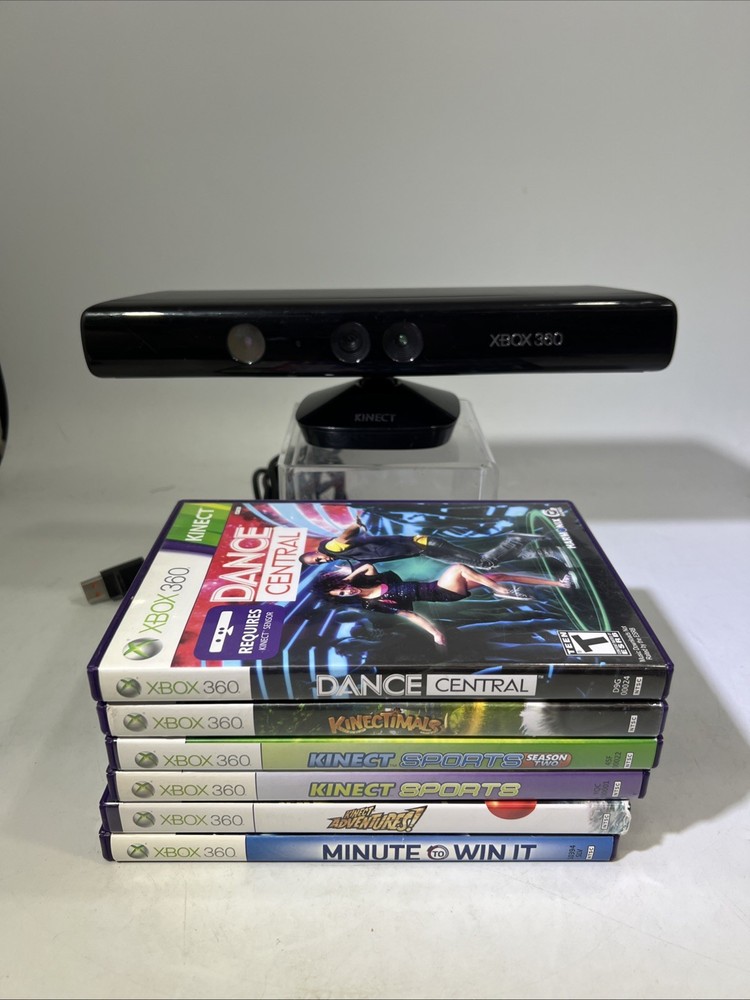 Microsoft Xbox 360 Kinect Sensor Bar W/6 Games Tested Bundle Lot #ML3