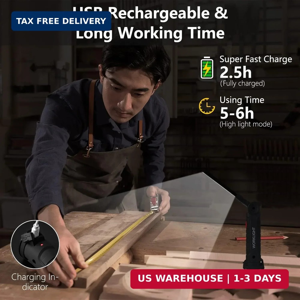 Working Light Portable, Rechargeable Work Lights with Magnetic Base Hanging Hook