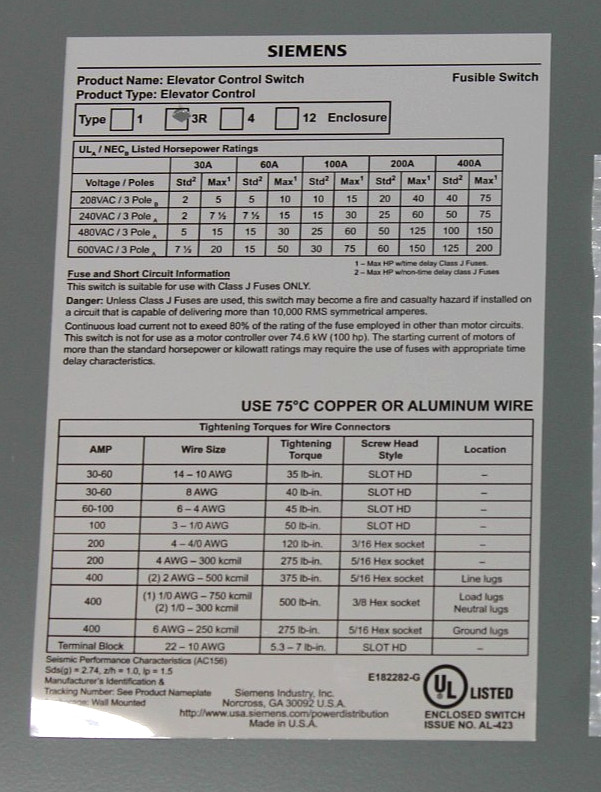 Siemens ECS2T2R1GF13 Elevator Control Switch (No Keyhole Face)