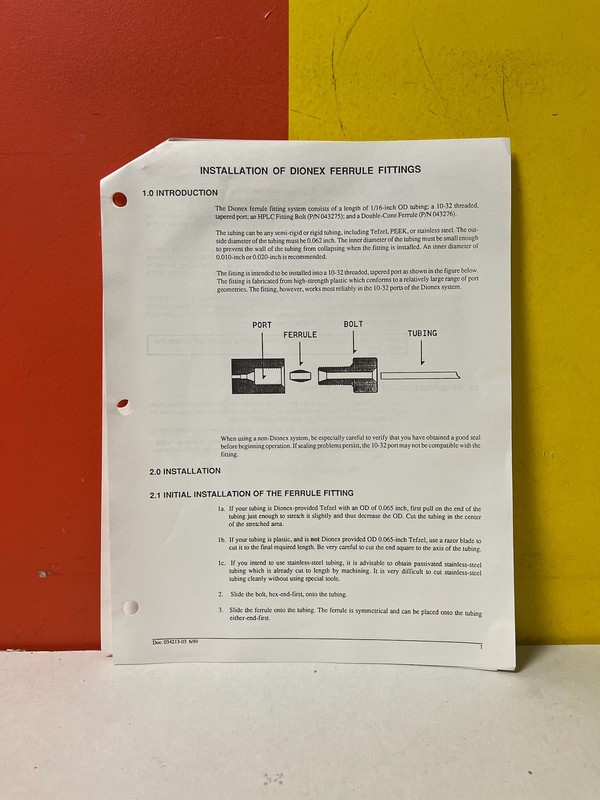 DIONEX 1989 System Installation Manual