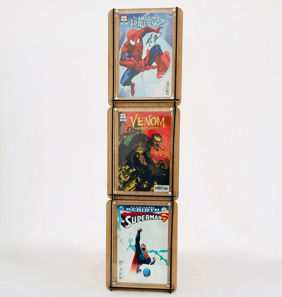 Three Comic Book Storage Boxes With Acrylic Display Frames