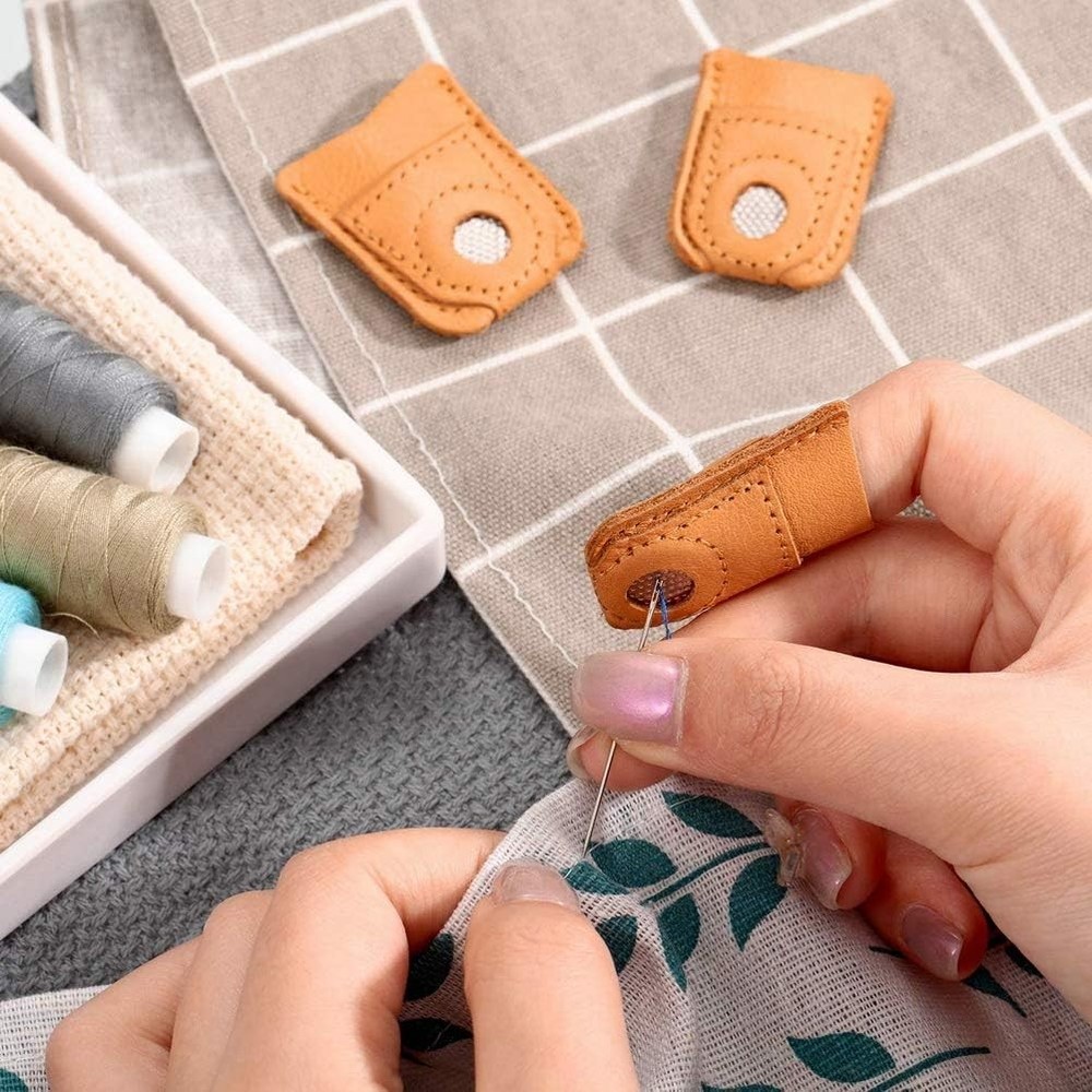4 Pieces Leather Thimble Sewing Finger Protector Coin yellow