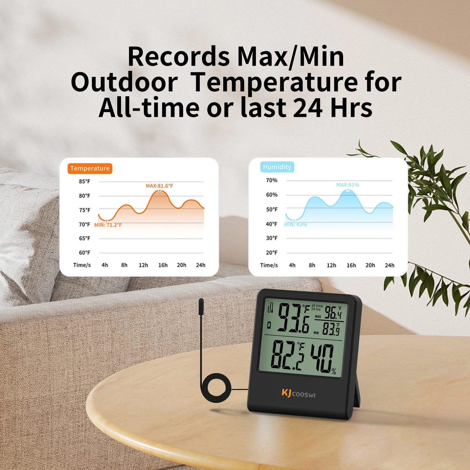 Digital Indoor Outdoor Thermometer Wired, Indoor Outdoor Temperature Monitor ...