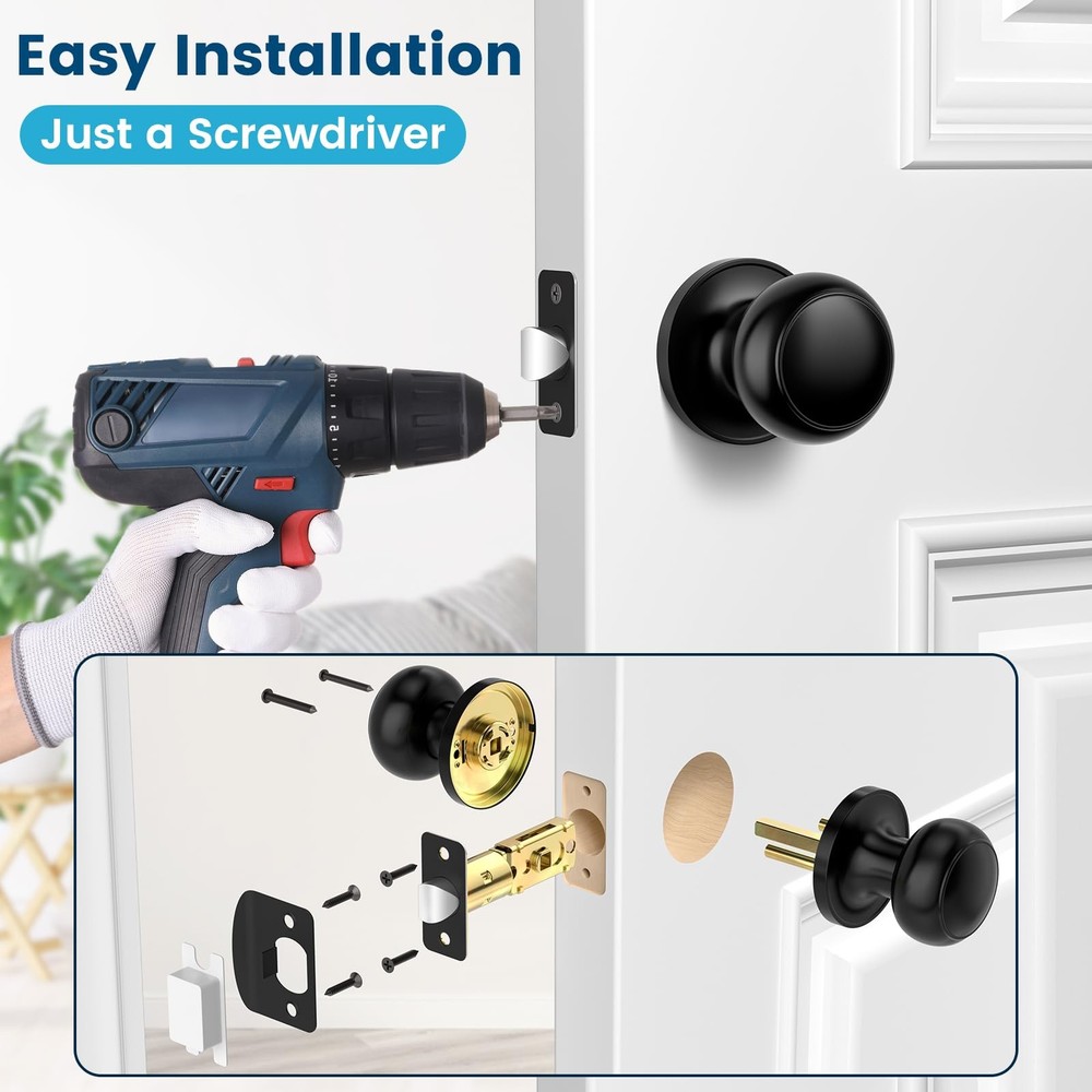 Vesmikit Passage Door Knobs, 10 Pack Matte Black Door Knobs, Hallway Closet N...