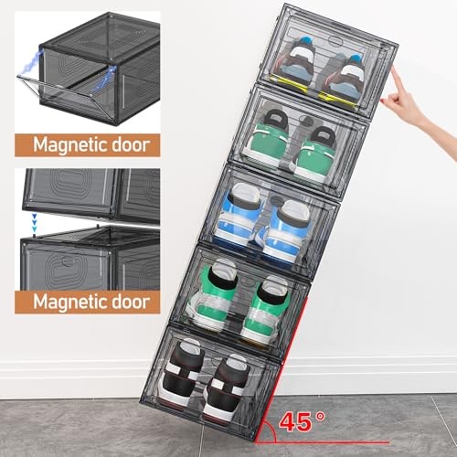 Thicken Shoe Organizer Stackable,Upgraded Sturdy Shoe Storage Box 10 Pack Black