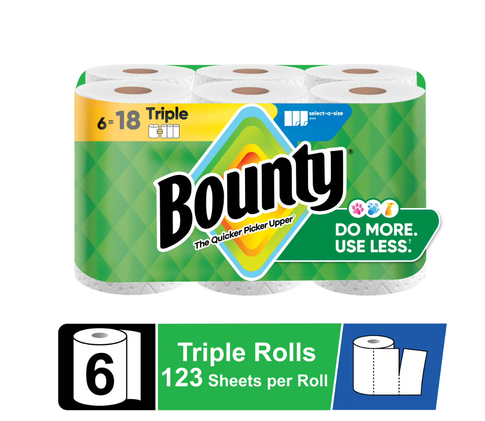 Bounty Paper Towels Select-A-Size White, 6 Triple Rolls, 123 Sheets Per Roll