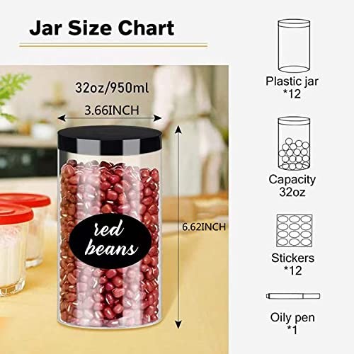 SLifeJars Clear Plastic Jars 32oz 12Pack Big Round PET Plastic 32OZ 12Pack