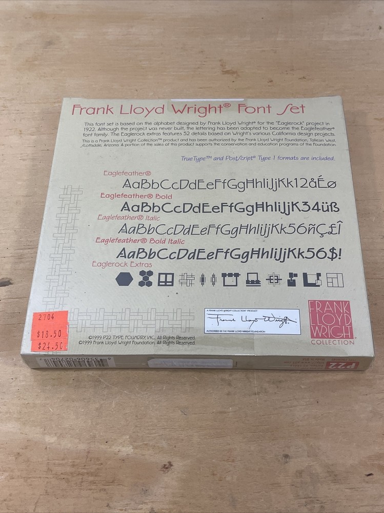 Frank Lloyd Wright Computer Font Set Floppy Disk. SEALED for Mac. 1999. RARE
