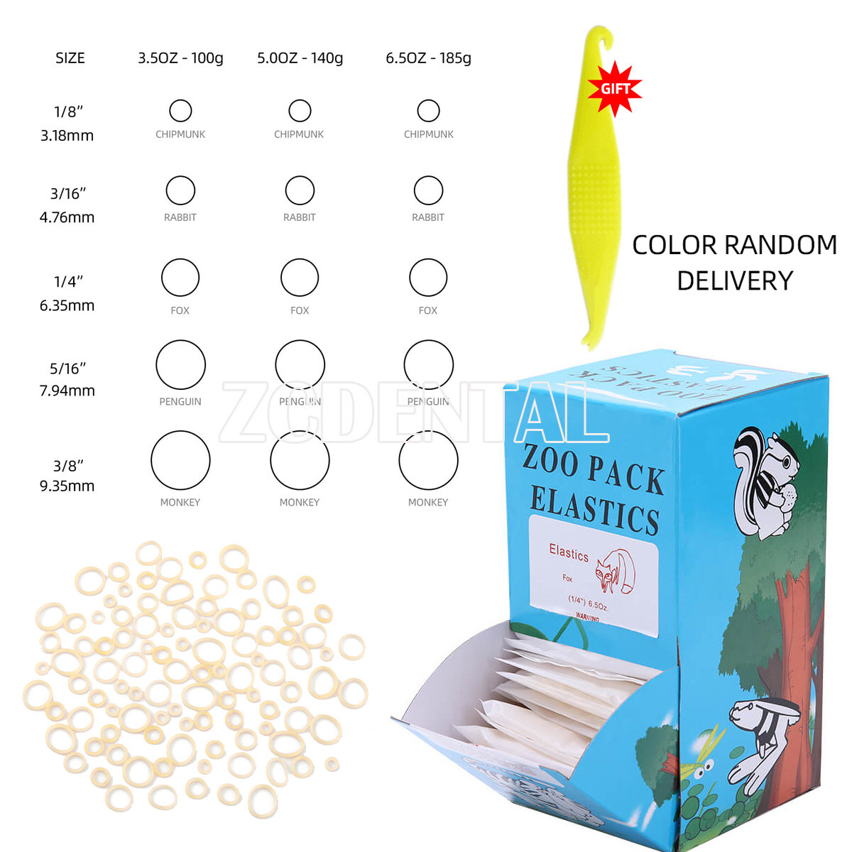 Bandas de goma de ortodoncia dentales Tirantes de látex elásticos 3.5/5.0/6.5OZ