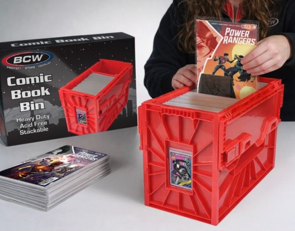 BCW Short Comic Bin Stackable w/ Locking Lid (Red Plastic) - FREE Shipping!