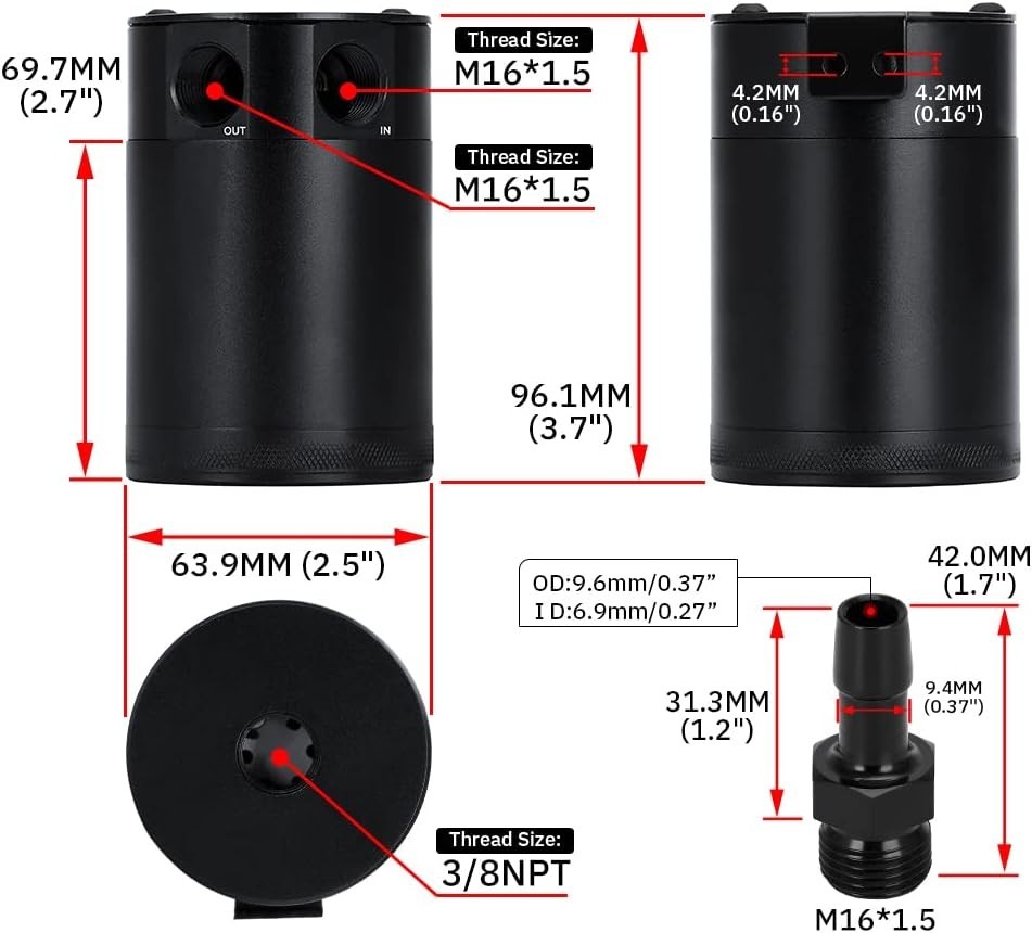 Baffled Oil Catch Can Kit Universal 2 Port Aluminum Oil Separator Reservoir Tank