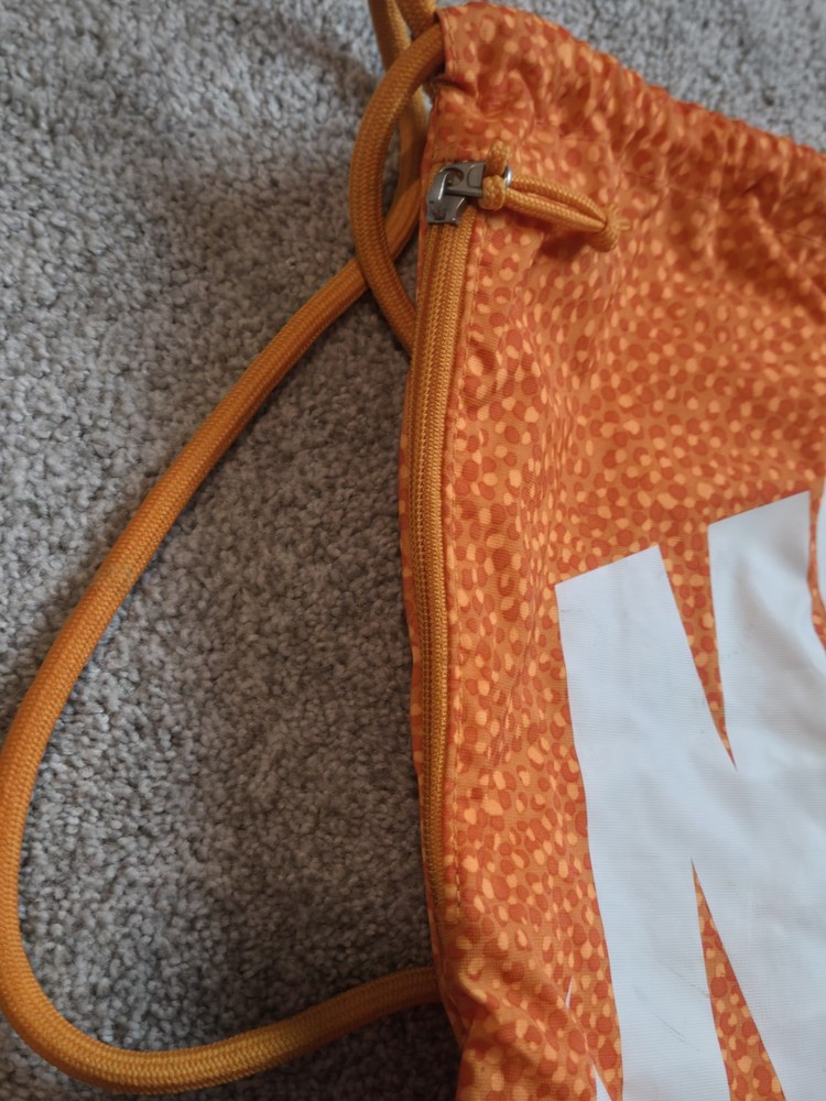 NIKE Orange Drawstring Cinch Bag With Side Zip Pocket