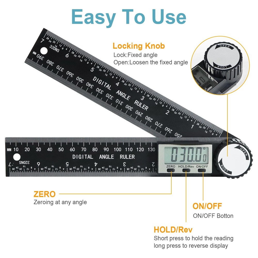 Third Generation Protractor Angle Finder, Digital Ruler with...