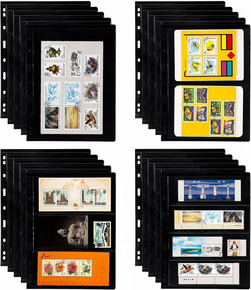 20 Sheets 40 Pages Stamp Album Pages, 9-Hole Stamp Collection Inserts Double Sid