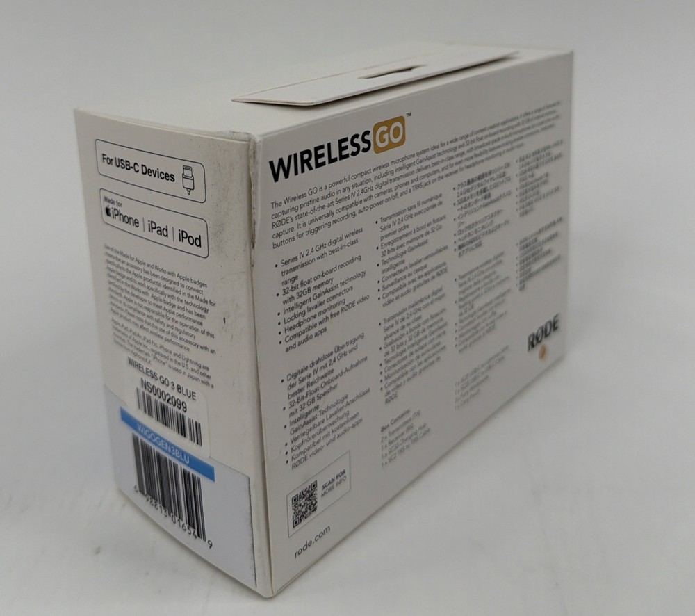 RØDE Wireless GO 3 Blue Microphone System, 32 Bit Float, USB-C, Gain Assist