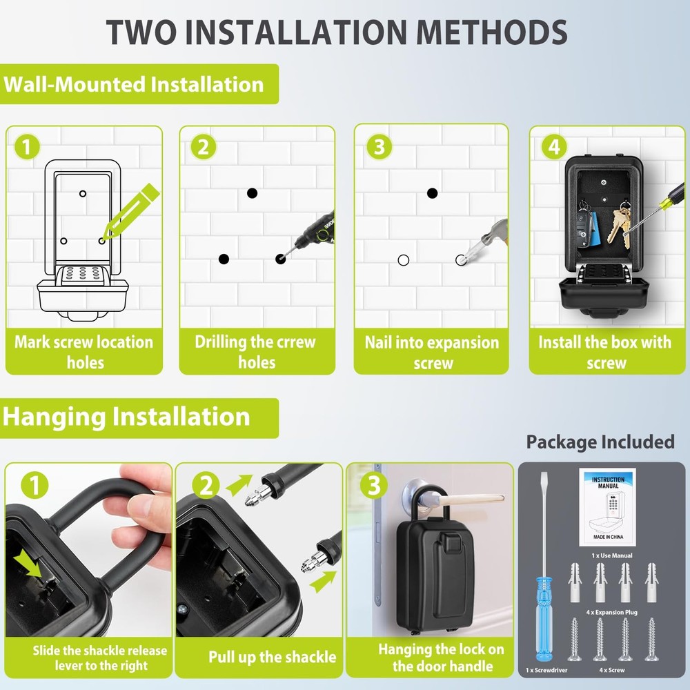 Key Lock Box for Outside, Waterproof Lock box, 12-Digit Combination Lock Box ...