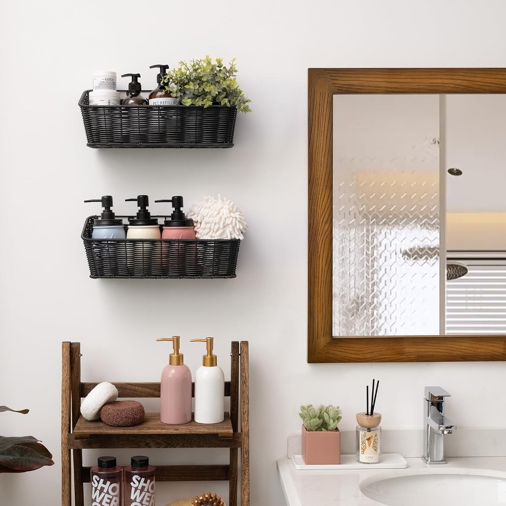 Wicker Hanging Basket 2 Pack Wall Basket Kitchen Fruit & Vegetable Storage