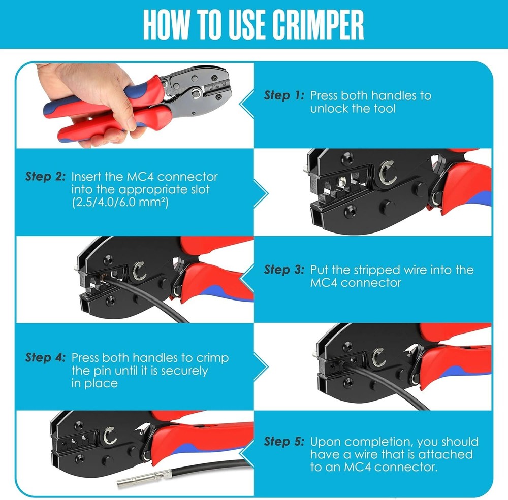 US Solar Panel Terminals Cable Connectors Crimper Crimping Hand Plier Tool Kit