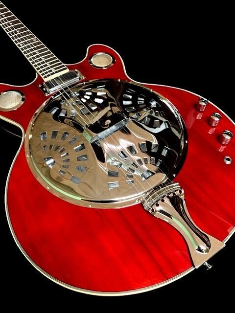 NEW CUSTOM ACOUSTIC/ELECTRIC RESONATOR GUITAR - CANDY RED LACQUER W/ GIG BAG