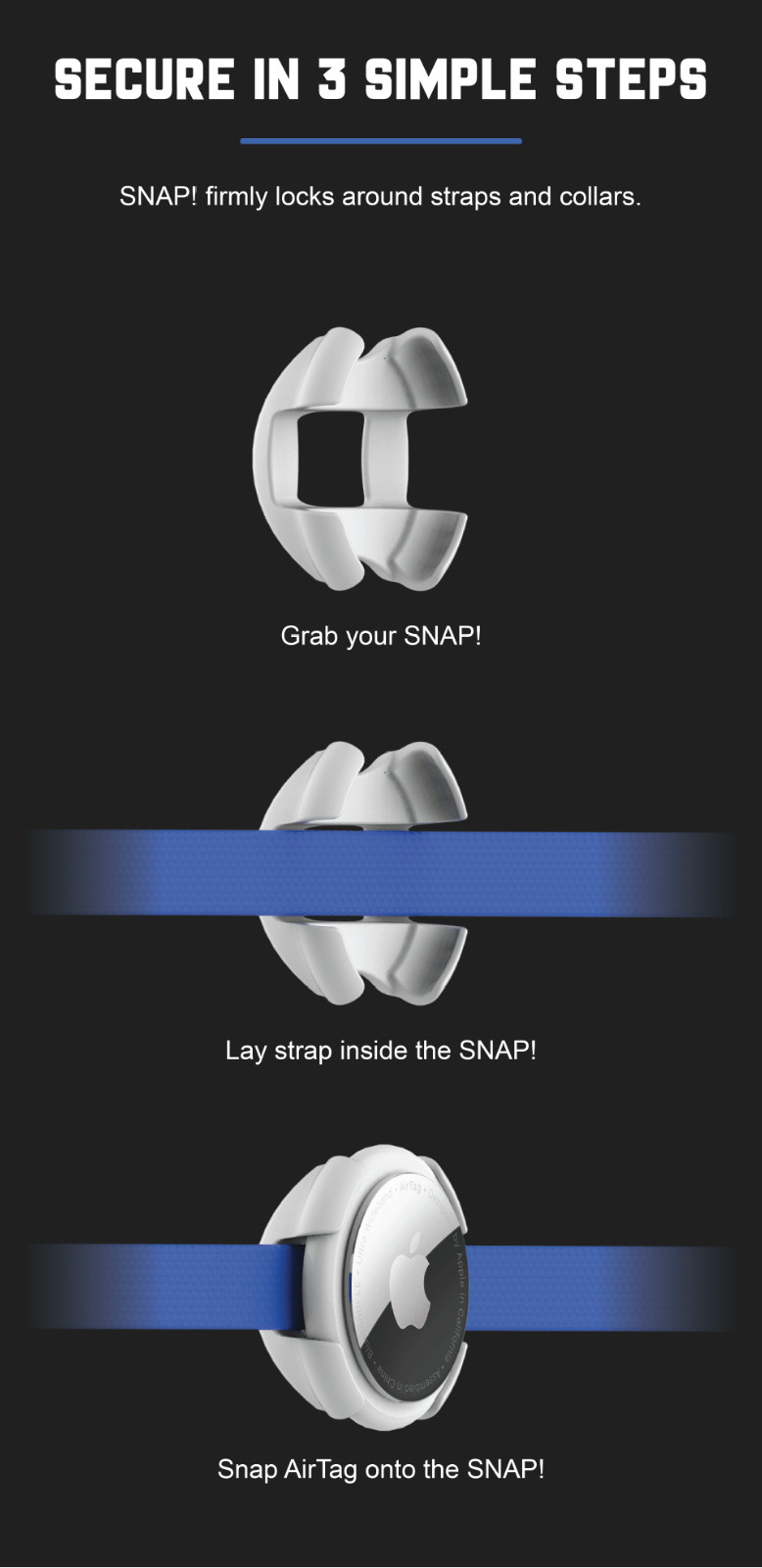 2-Set AirTag Holder for Collar, 3/8" & 5/8". Cat Dog Kitten Puppy! YUMPY SNAP!