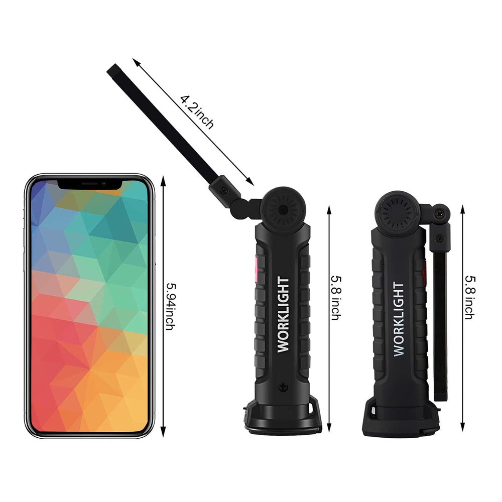 2 Pack Rechargeable LED Work Light with Magnetic Base Mechanic Flashlight