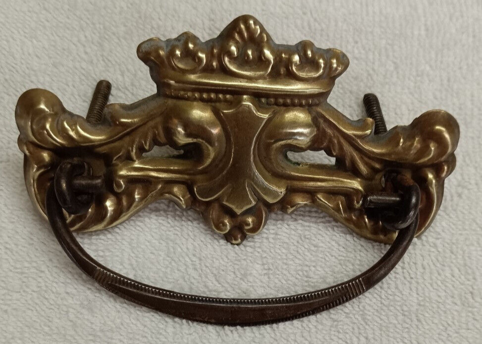 ORIGINAL ANTIQUE STAMPED BRASS DROP HANDLE DRAWER ,DESK,BIN, DOOR HANDLE/PULL