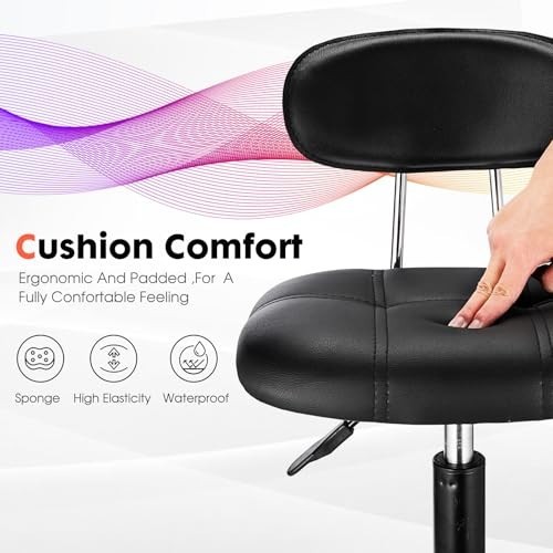 Height Adjustable Square Rolling Stool with Backrest, Swivel Drafting Chair, Whe