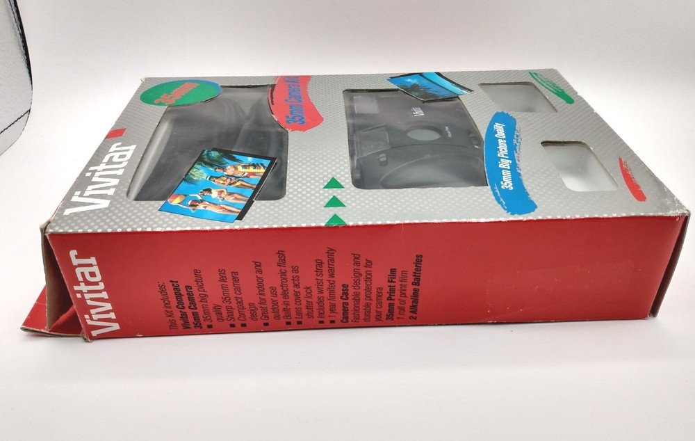 Vivitar 1990 35mm Point And Shoot Camera with Soft Case, Manual, Box UNTESTED
