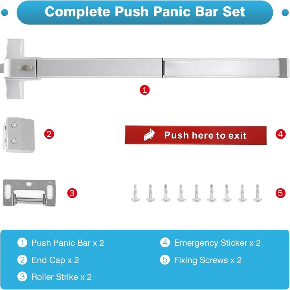 Panic Bars for Exit Doors, 27.5” Stainless Steel Emergency Door Push Bar Exit
