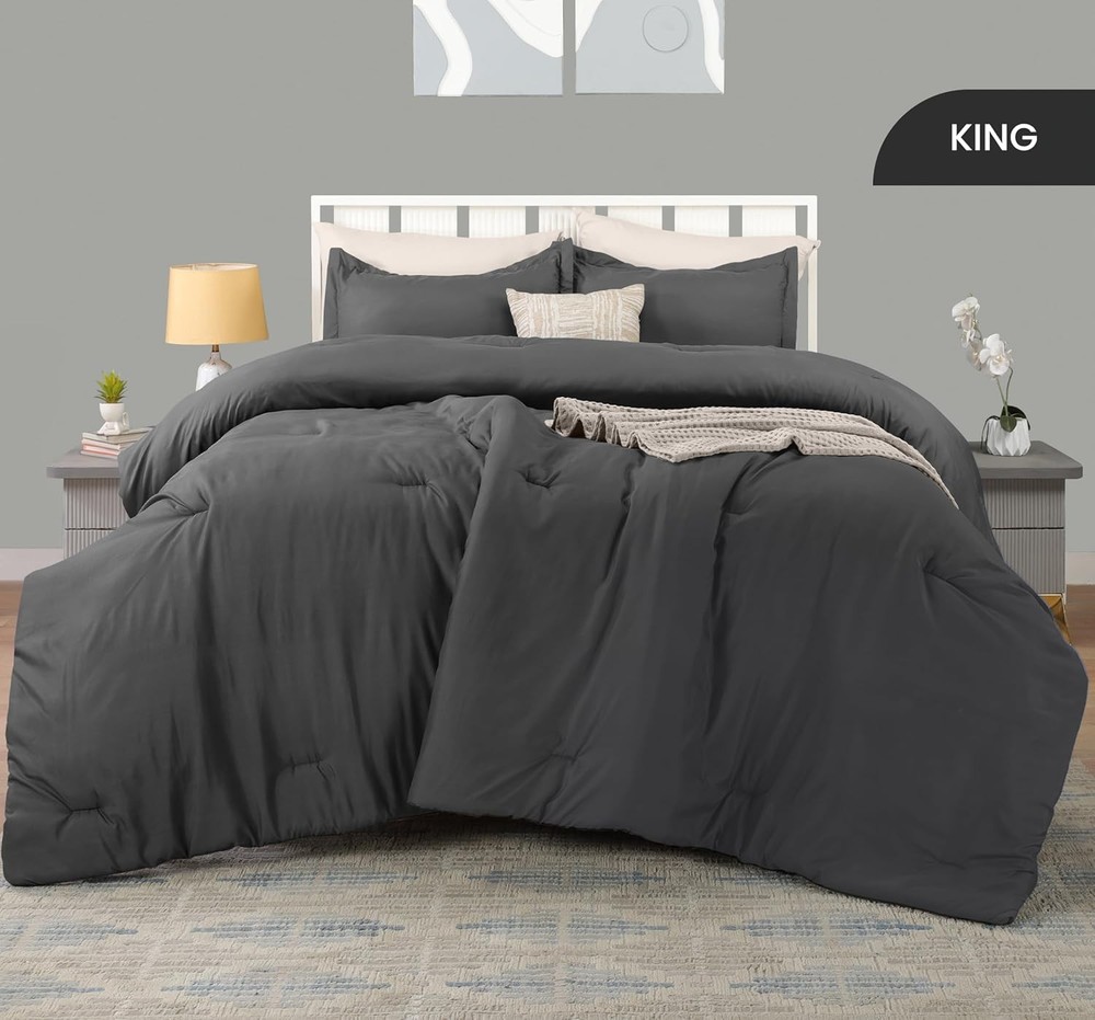 King Comforter Set 3 Piece Grey Down Alternative Bedding Set