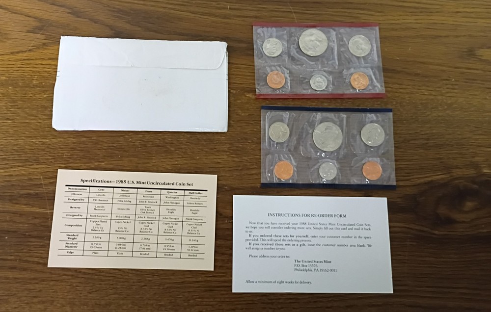 1988 US Mint Uncirculated 10 Coin Set D & P Mint Marks (#2)