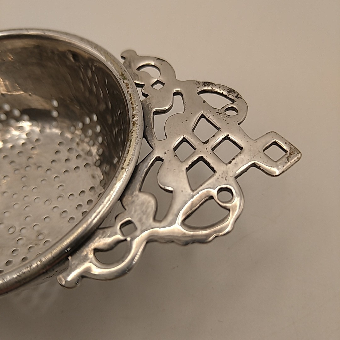 Victorian Tea Strainer EPNS England Hallmarked Star Pattern Scroll