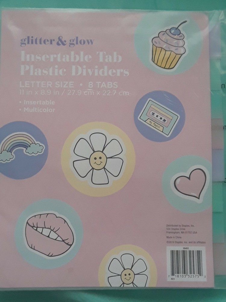 "Glitter & Glow Insertable Style Tab Plastic Dividers, 8-Tab, Letter" multicolor