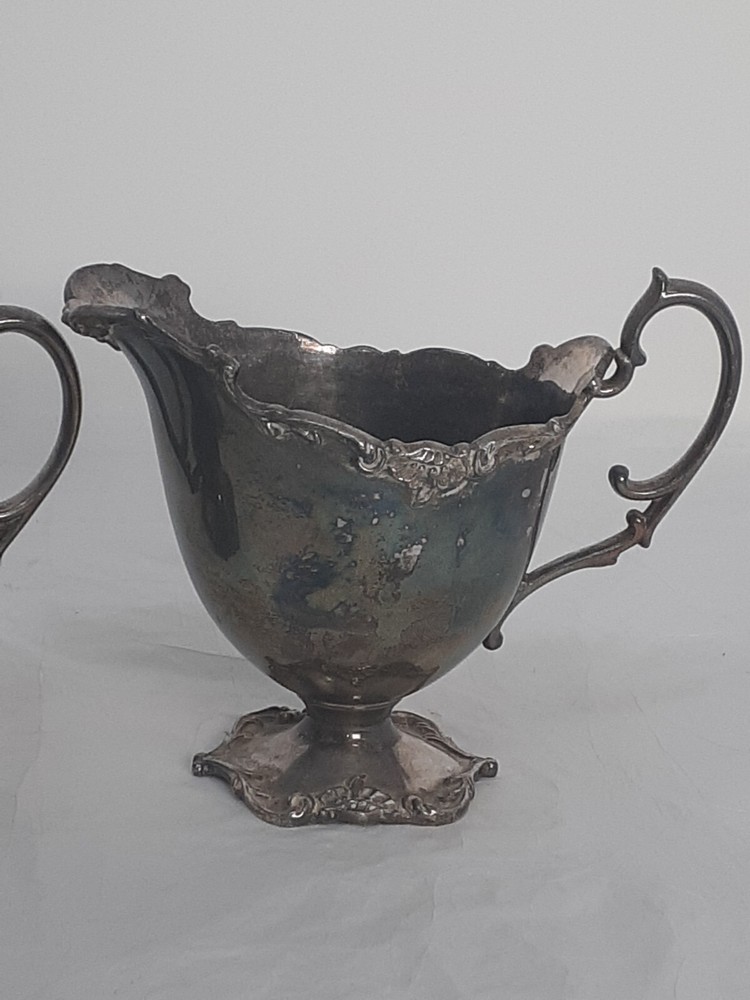 Vintage Poole Silver Co Victorian Style Sugar Bowl & Creamer Silverplate