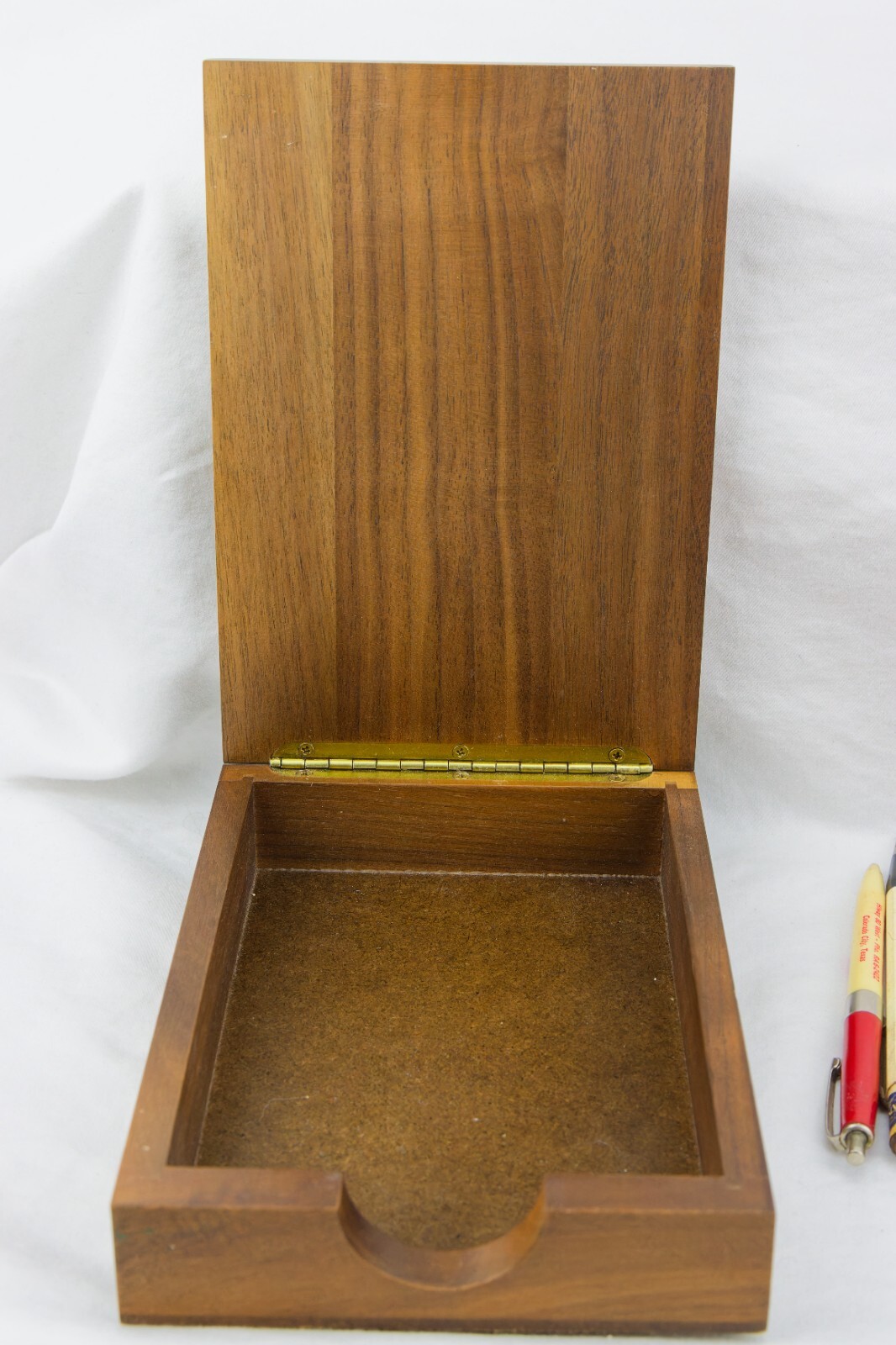 Oil, Trucking and Land Advert Items; Wood Box, Pencil Sharpener and Pens/Pencils