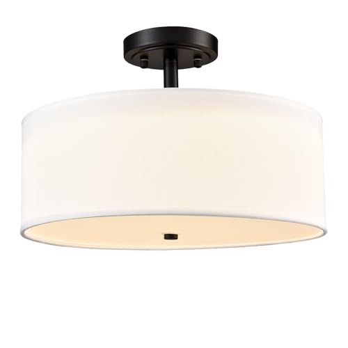 Dimmable Semi Flush Mount Ceiling Light 30W Bulit-in LED Black