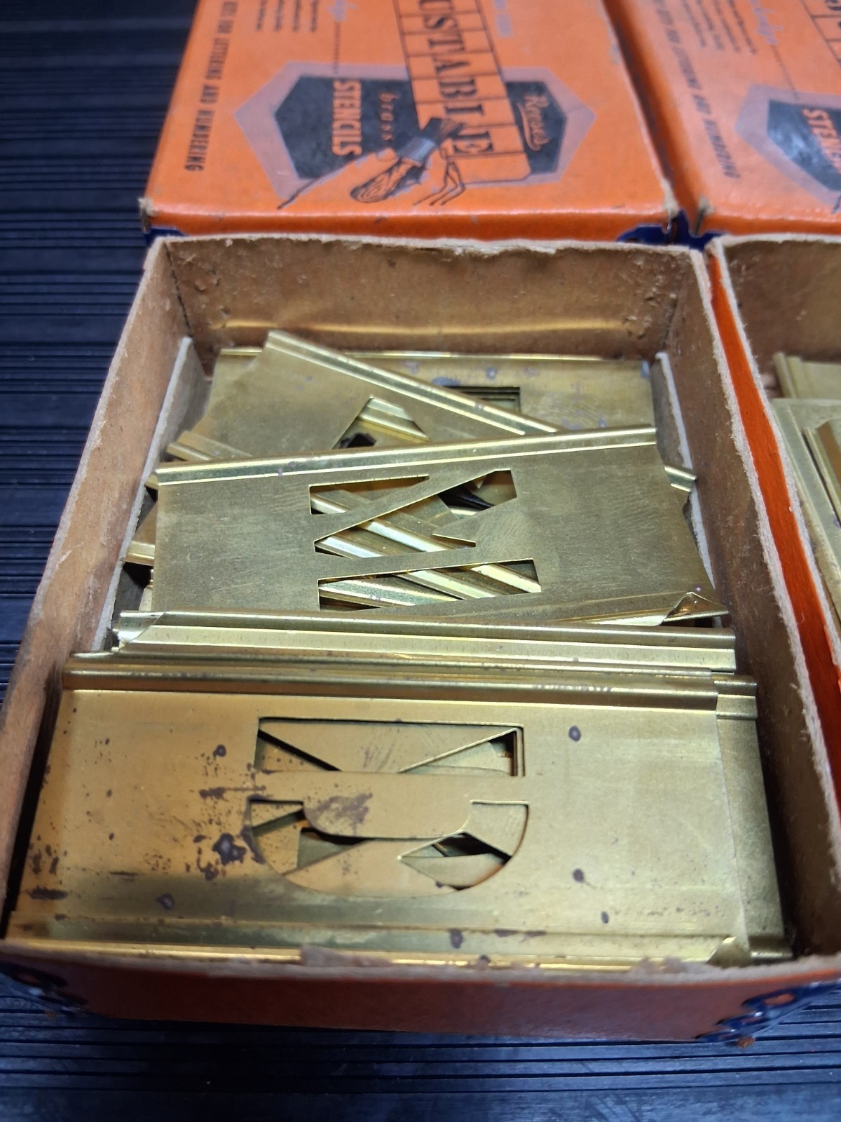 Vintage Reeses Adjustable Brass Stencils Lot Gothic 1" Letters