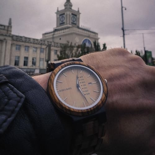 Week and Date Multi-Functional Display Men's Zebra Wooden Quartz Brown Dial