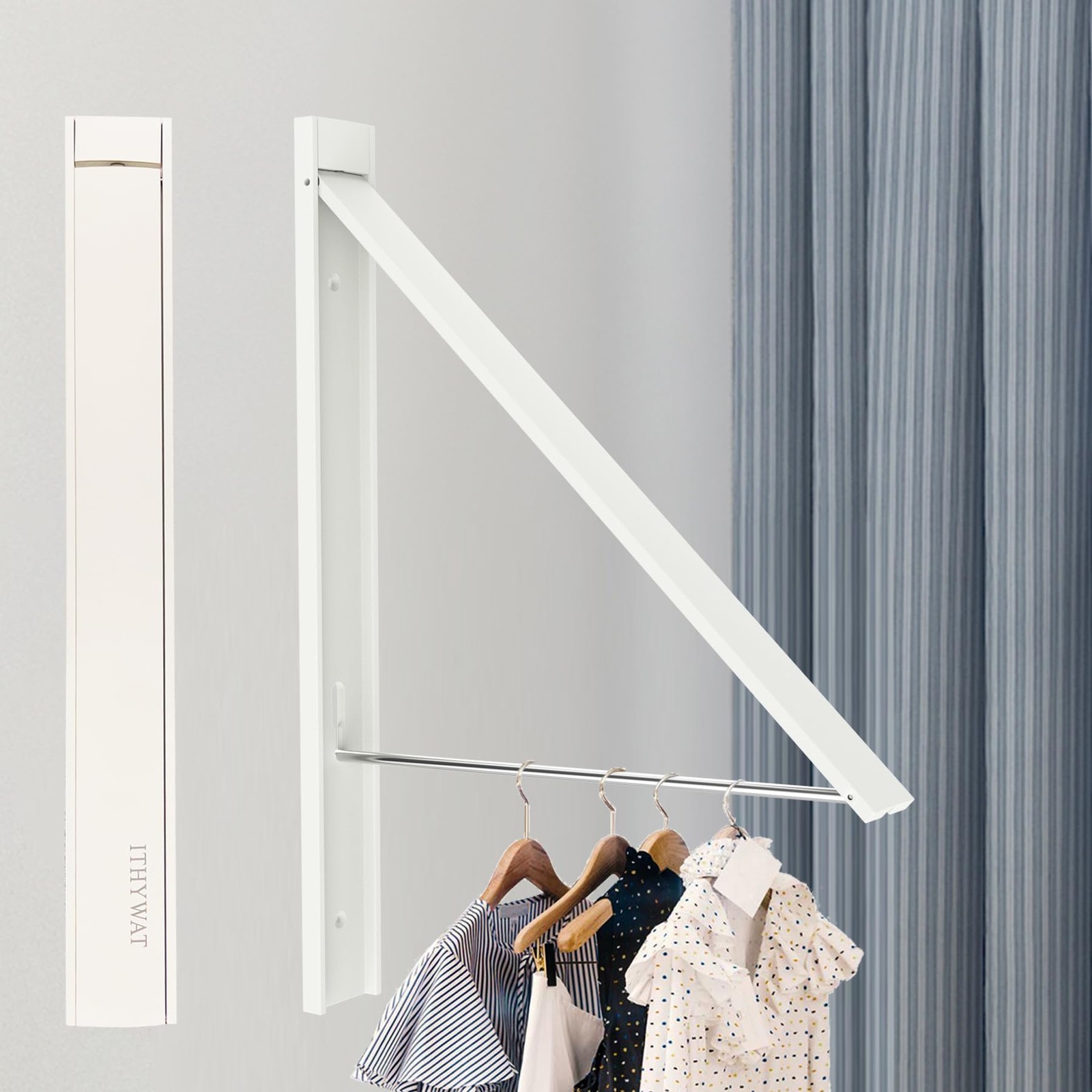 Ithywat Retractable Clothes Drying Rack，Space 0.4*1.57*14.37inches, White