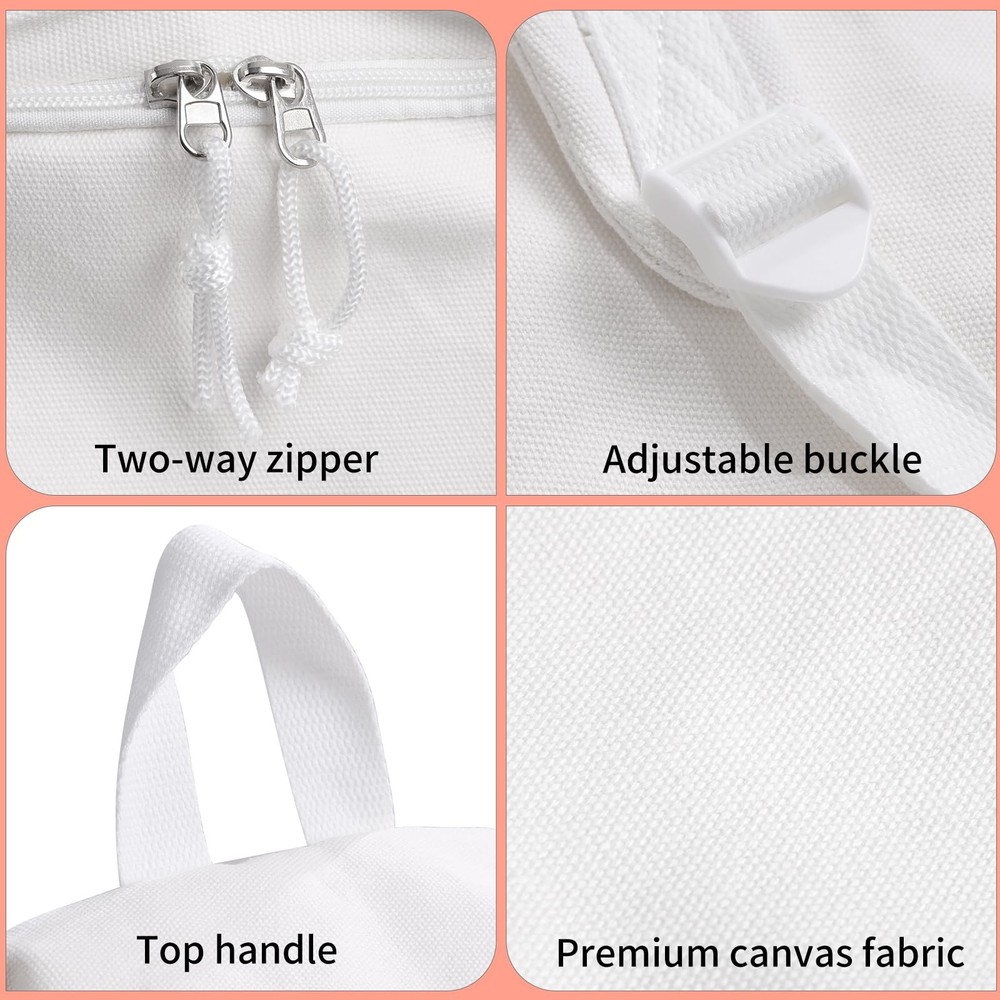 Diy Canvas Backpack Daypack Satchel Backpack (White, with Side Pocket)