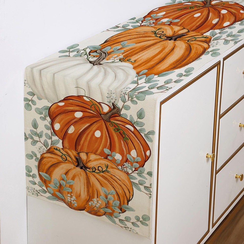 Fall Decorations Leaves Pumpkins Table Runner Thanksgiving Gift 13"x72"