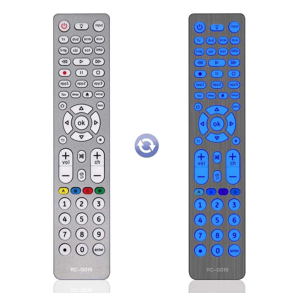 Backlit Universal Remote Control for TVs/Streaming US-G016, gray