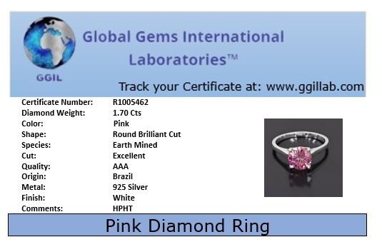 Certified 1.70 Ct Pink Diamond Designer Ring !