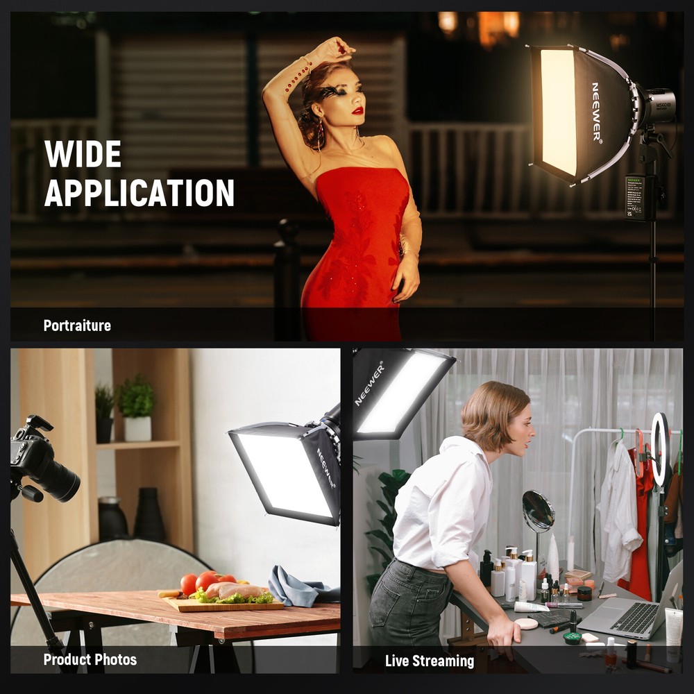 NEEWER 15.7''x15.7''Quick Setup Foldable Softbox Square&Diffusers/Honeycomb Grid