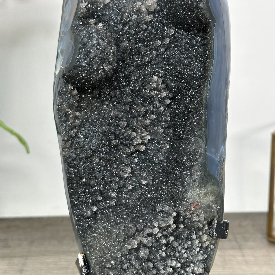 Unique Agate Geode with Dark Druzy Crystals. MWS2827