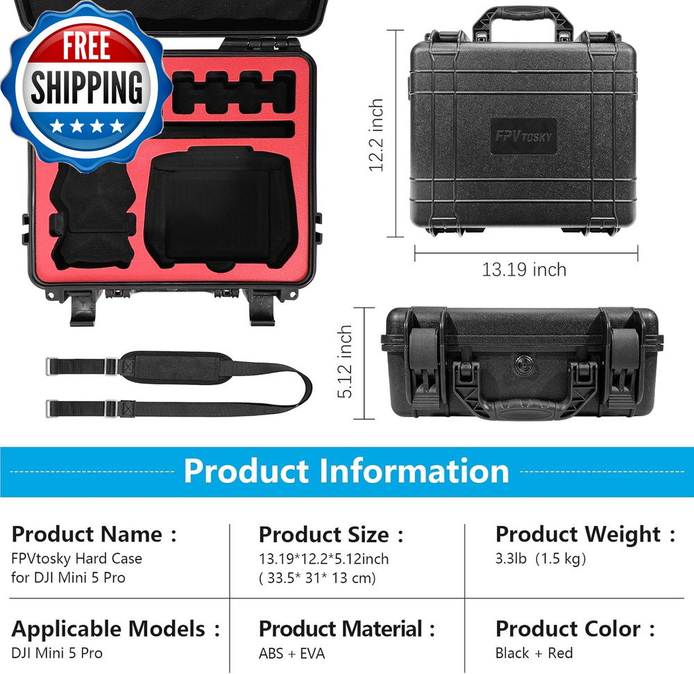 Hard Case for DJI Mini 5 Pro/Fly More Combo/Plus Waterproof Carrying Case...